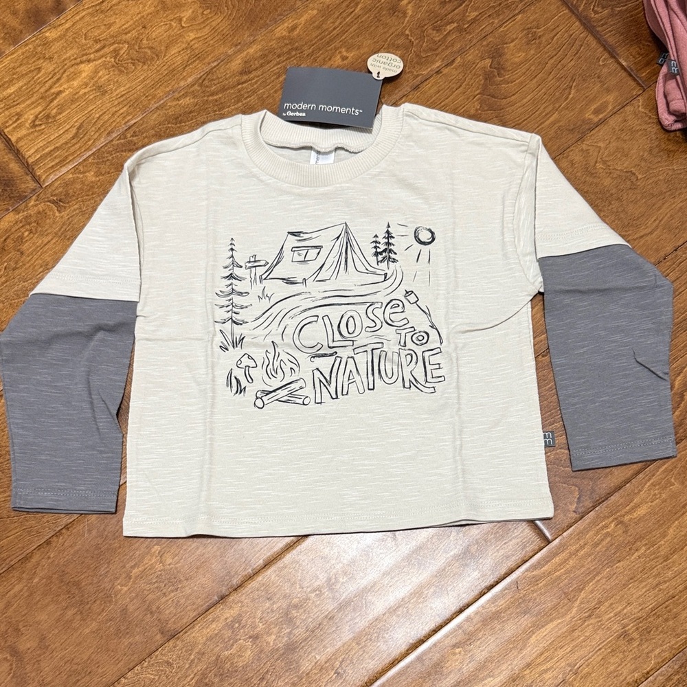 NWT Size 3T Beige and Gray Close to Nature Shirt Long Sleeve